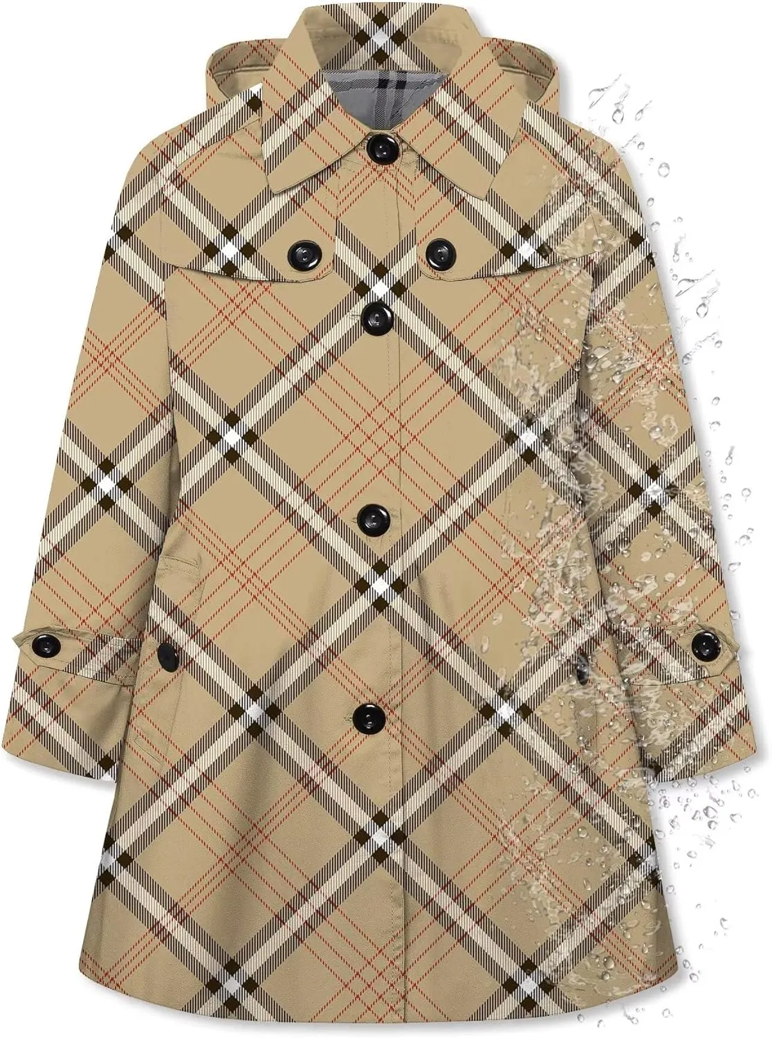 Betusline Girl's Hooded Trench Coat Single Breasted Dress Outerwear, 2-14 Years