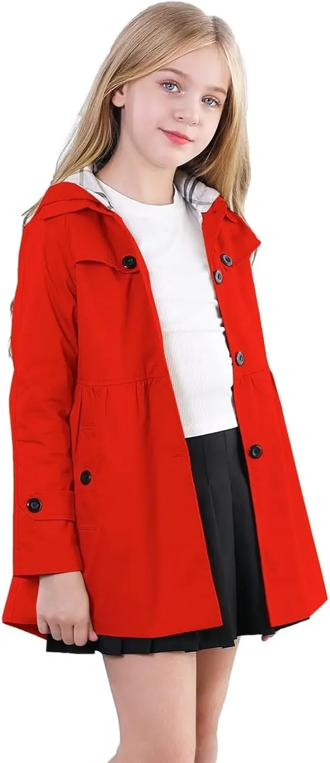 Betusline Girl's Single Breasted Trench Coat Dress Coat Outerwear, 2-14 Years