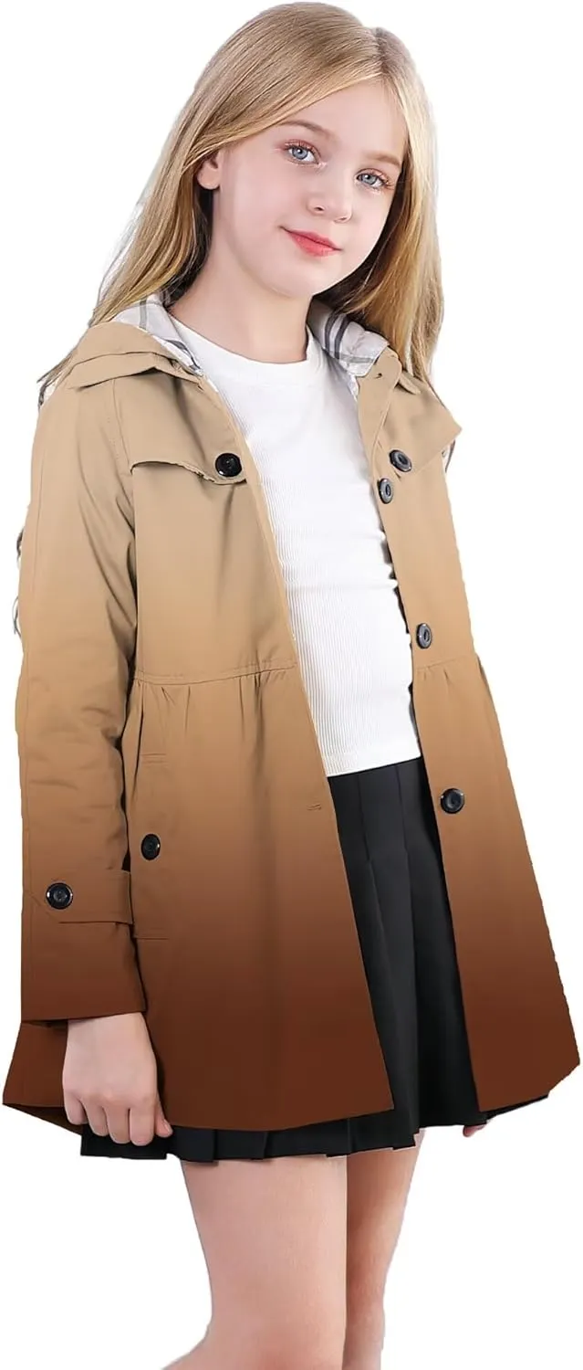 Betusline Girl's Single Breasted Trench Coat Dress Coat Outerwear, 2-14 Years