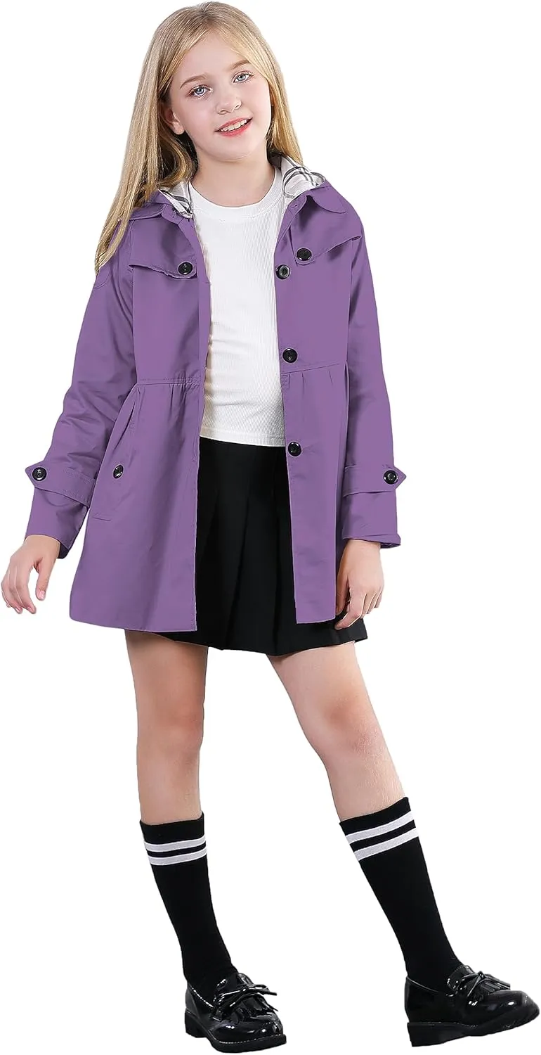 Betusline Girl's Single Breasted Trench Coat Dress Coat Outerwear, 2-14 Years