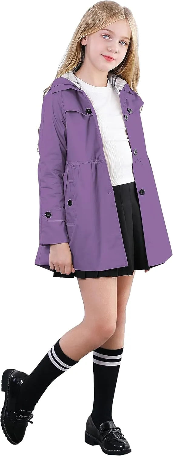 Betusline Girl's Single Breasted Trench Coat Dress Coat Outerwear, 2-14 Years