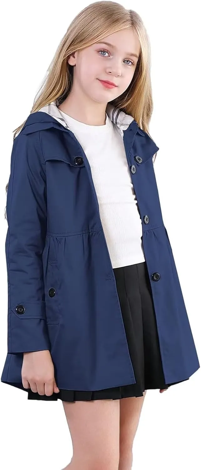 Betusline Girl's Single Breasted Trench Coat Dress Coat Outerwear, 2-14 Years