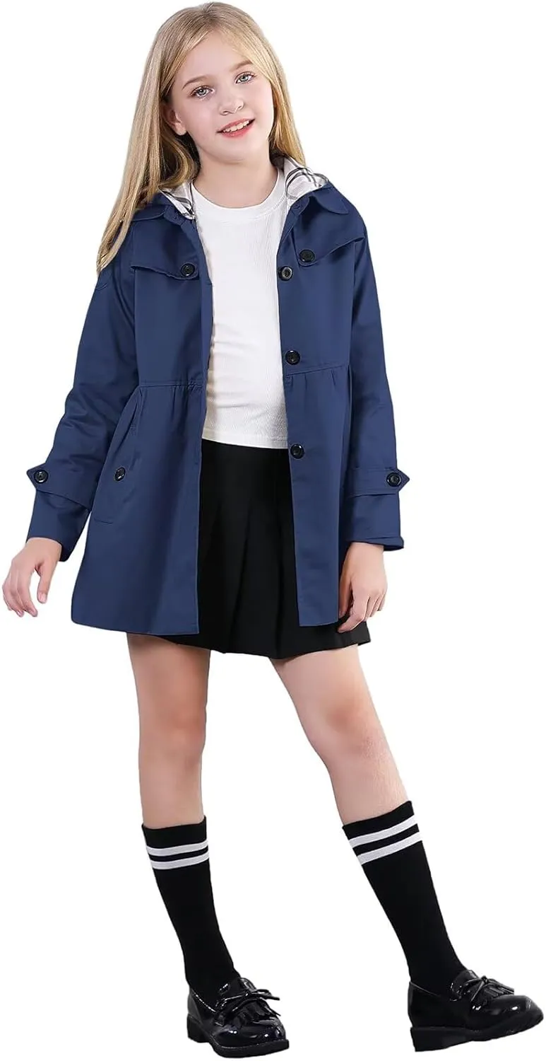 Betusline Girl's Single Breasted Trench Coat Dress Coat Outerwear, 2-14 Years