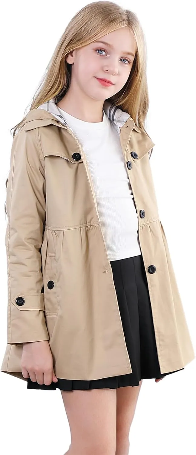 Betusline Girl's Single Breasted Trench Coat Dress Coat Outerwear, 2-14 Years