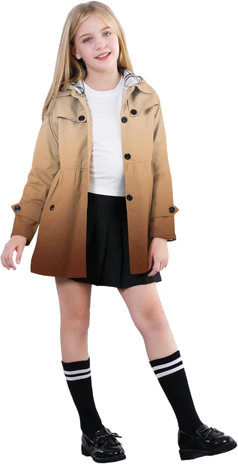 Betusline Girl's Single Breasted Trench Coat Dress Coat Outerwear, 2-14 Years