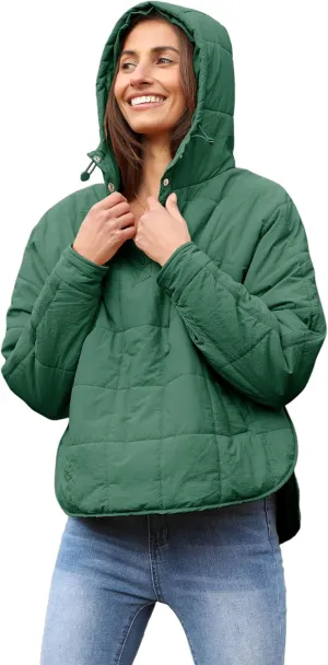 Bianstore Women's Oversized Puffer Jacket Lightweight Pullover Hoodies Winter Padded Coat Tops
