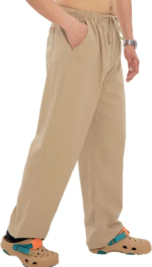 Bonnorth Men's Linen Loose Drawstring Elastic Waist Wide Leg Solid Casual Pants
