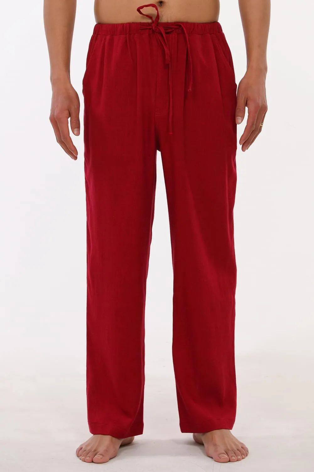 Bonnorth Men's Linen Loose Drawstring Elastic Waist Wide Leg Solid Casual Pants