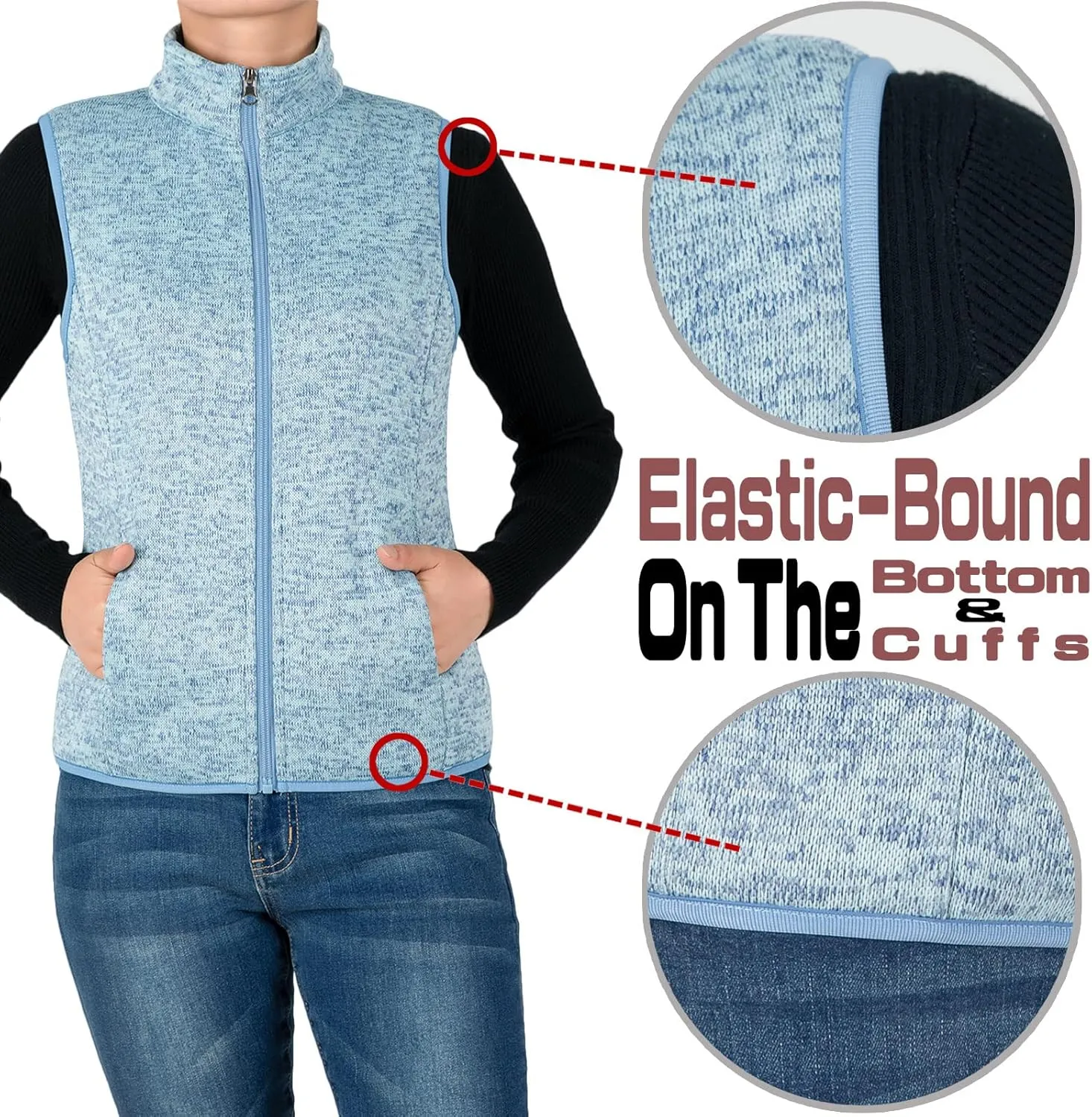 Bonnorth Women's Zip Up Sweater Fleece Vest, Sherpa Lined Windproof Warm Vest with Pocket