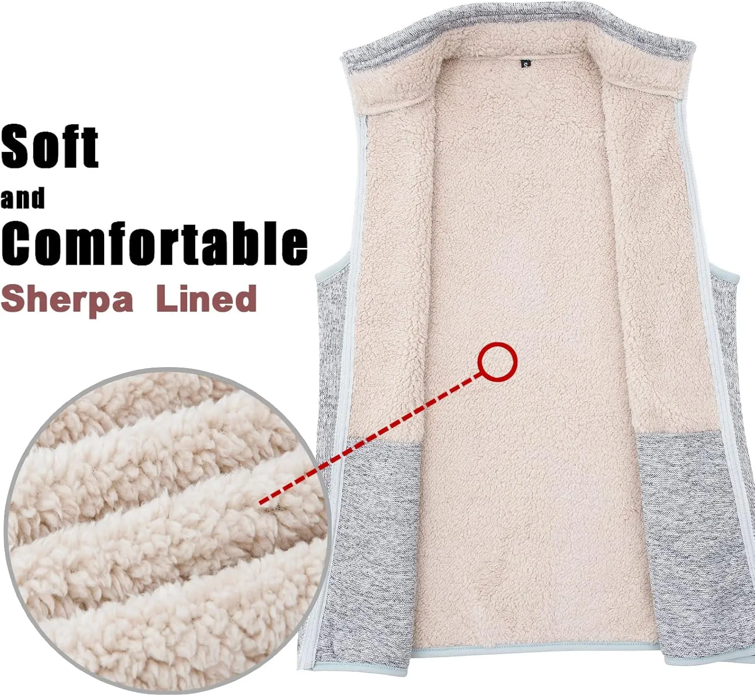 Bonnorth Women's Zip Up Sweater Fleece Vest, Sherpa Lined Windproof Warm Vest with Pocket