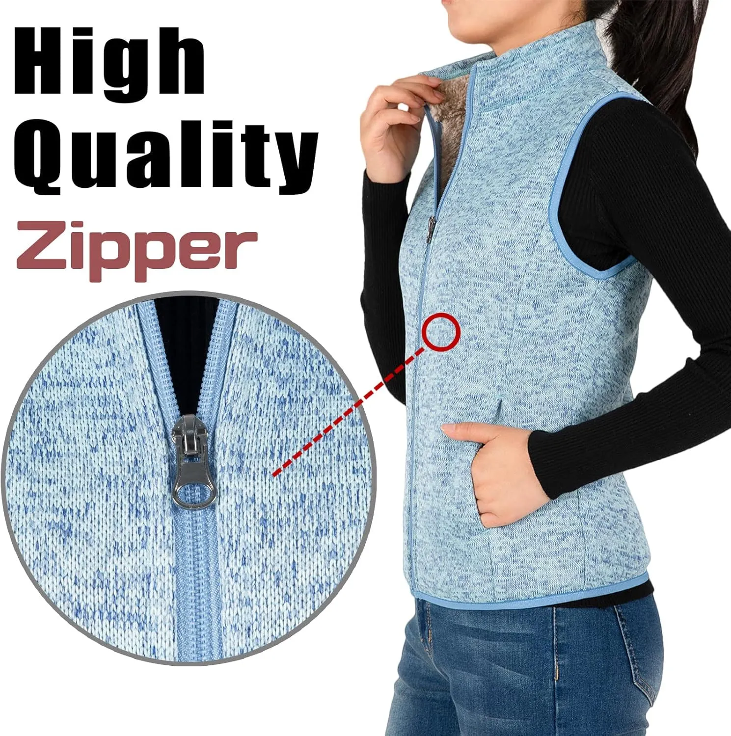 Bonnorth Women's Zip Up Sweater Fleece Vest, Sherpa Lined Windproof Warm Vest with Pocket