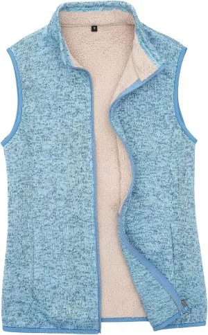 Bonnorth Women's Zip Up Sweater Fleece Vest, Sherpa Lined Windproof Warm Vest with Pocket