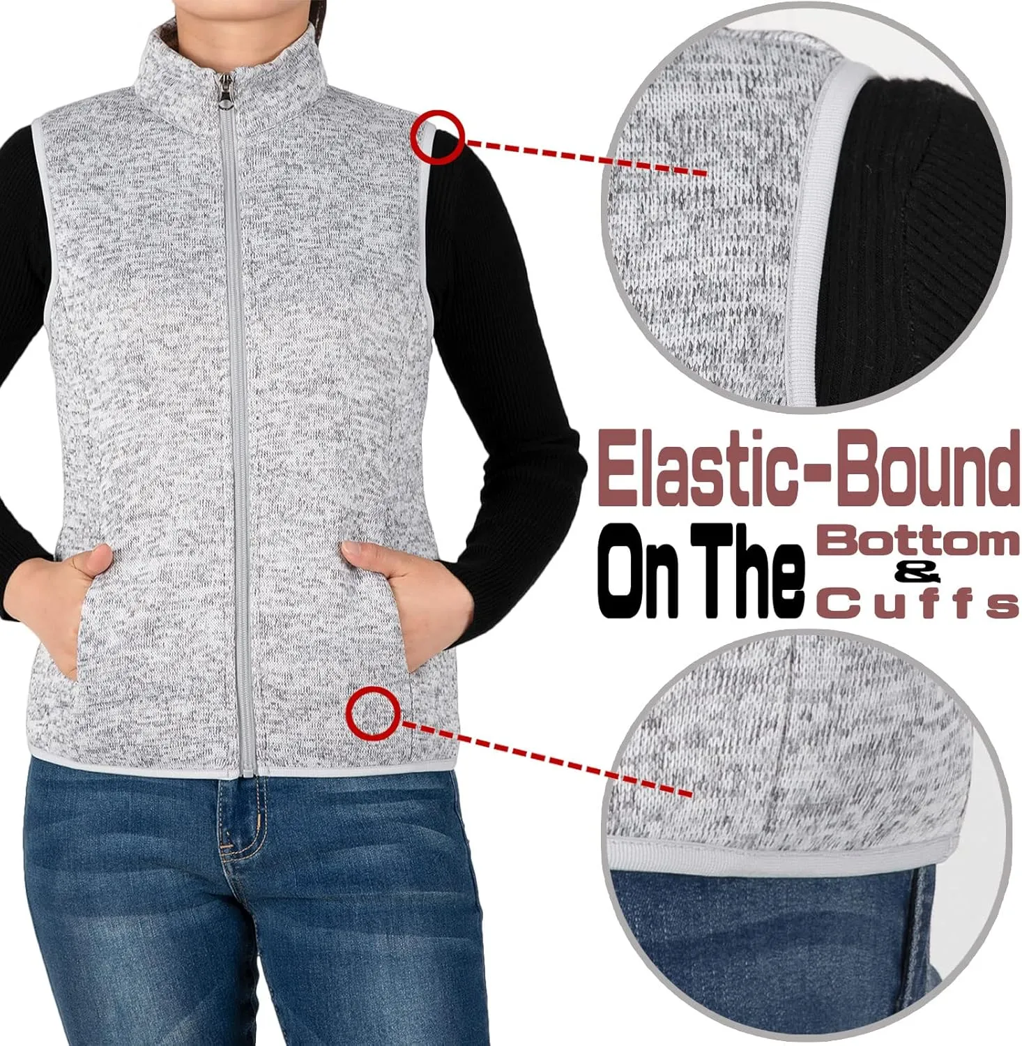 Bonnorth Women's Zip Up Sweater Fleece Vest, Sherpa Lined Windproof Warm Vest with Pocket