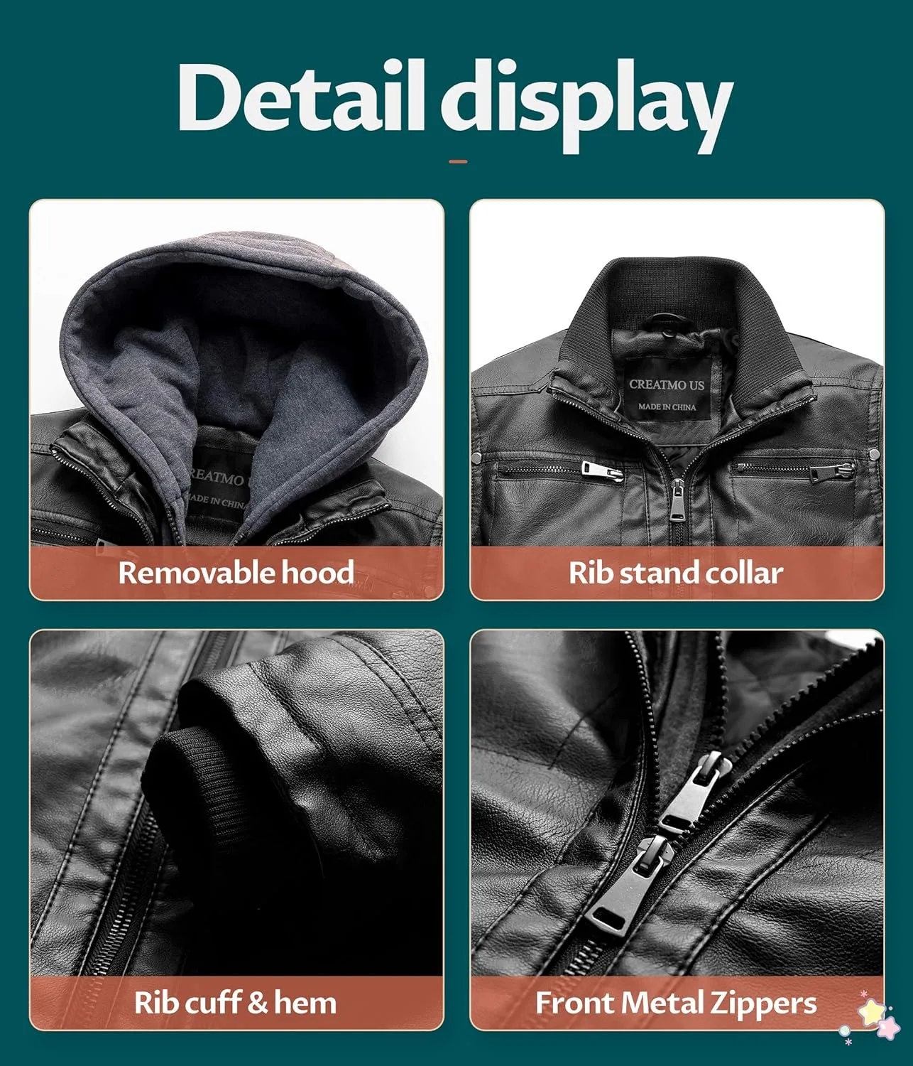 Boy's Faux Leather Jacket Windproof Warm Winter Coat Kids Bomber Outerwear Waterproof PU Motorcycle Jacket