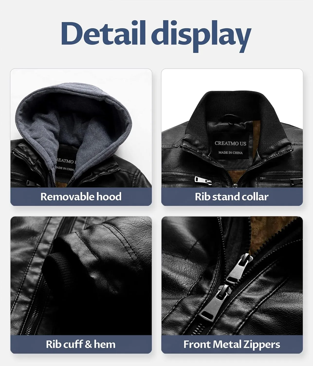 Boy's Faux Leather Jacket Windproof Warm Winter Coat Kids Bomber Outerwear Waterproof PU Motorcycle Jacket