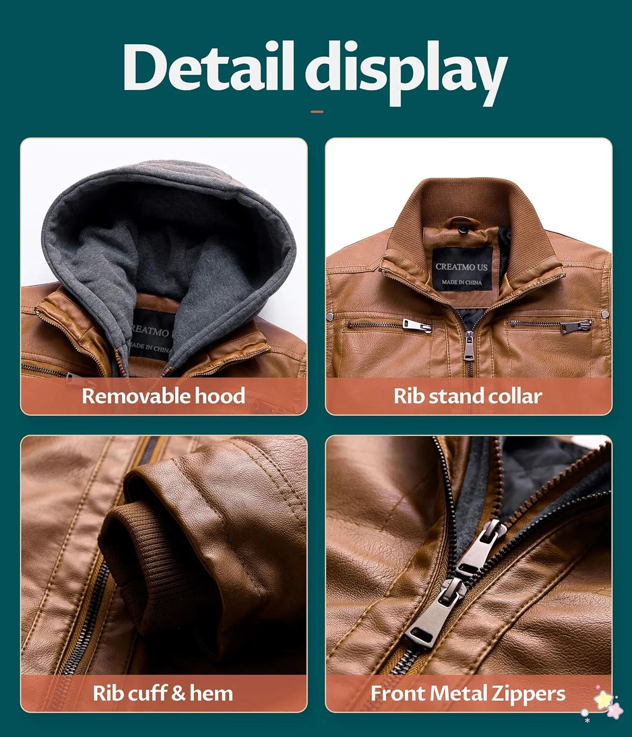 Boy's Faux Leather Jacket Windproof Warm Winter Coat Kids Bomber Outerwear Waterproof PU Motorcycle Jacket