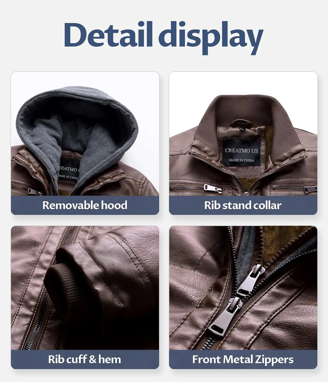 Boy's Faux Leather Jacket Windproof Warm Winter Coat Kids Bomber Outerwear Waterproof PU Motorcycle Jacket