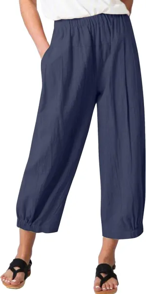 Bozanly Womens Summer Capri Pants Elastic Waist Cotton Linen Yoga Cropped Pants Trousers