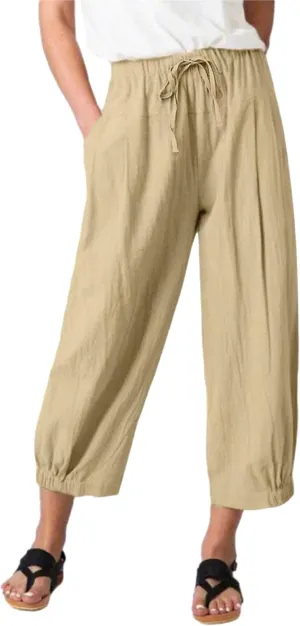 Bozanly Womens Summer Capri Pants Elastic Waist Cotton Linen Yoga Cropped Pants Trousers