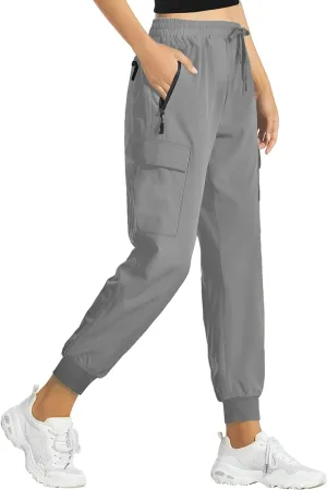 Buauty Womens Hiking Pants Pocketed Cargo Joggers Lightweight Quick Dry Waterproof Pants Elastic Waist Casual Travel Leggings