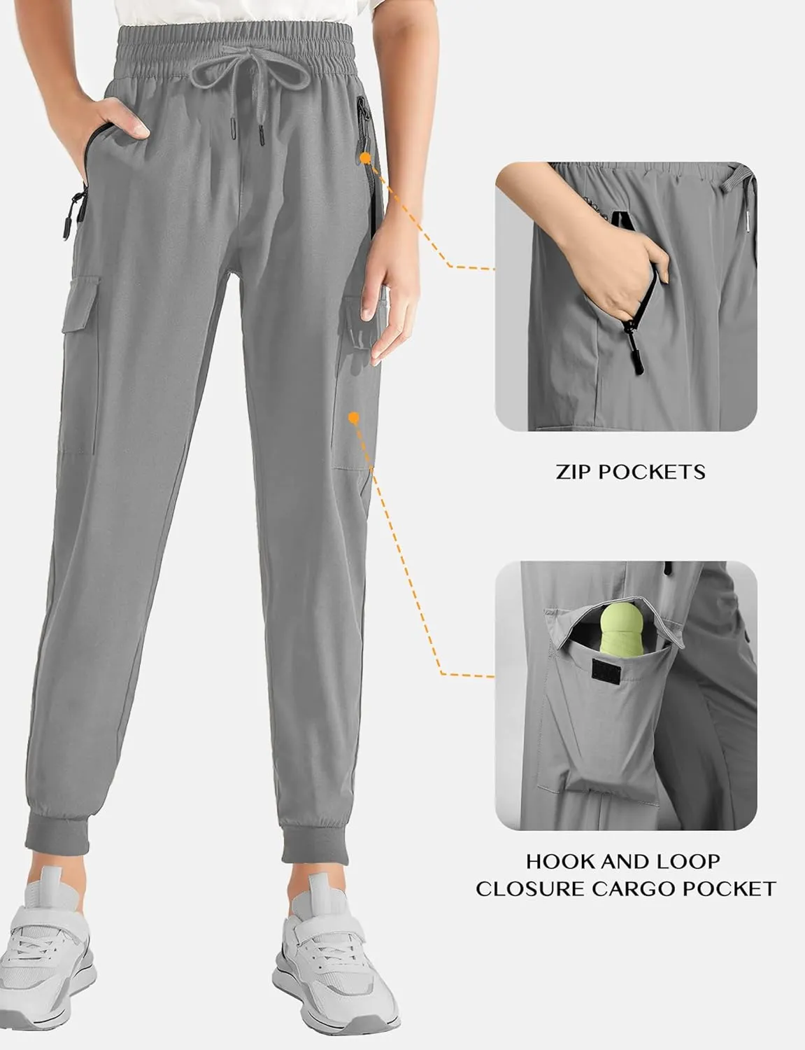 Buauty Womens Hiking Pants Pocketed Cargo Joggers Lightweight Quick Dry Waterproof Pants Elastic Waist Casual Travel Leggings