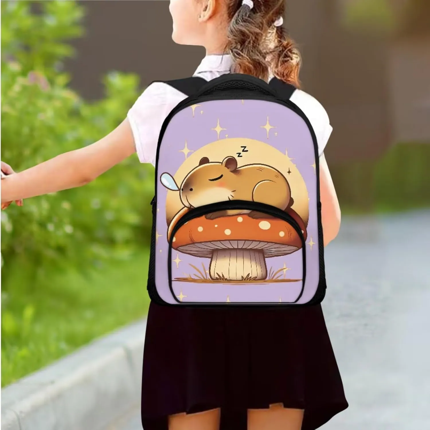 Capybara Toddler Backpack with Lunch Box Mushroom School Bookbag with Padded Strap 3 in 1 Breathable Fabric Daycare Backpacks Portable Lunchbag Ideal for Daily Use