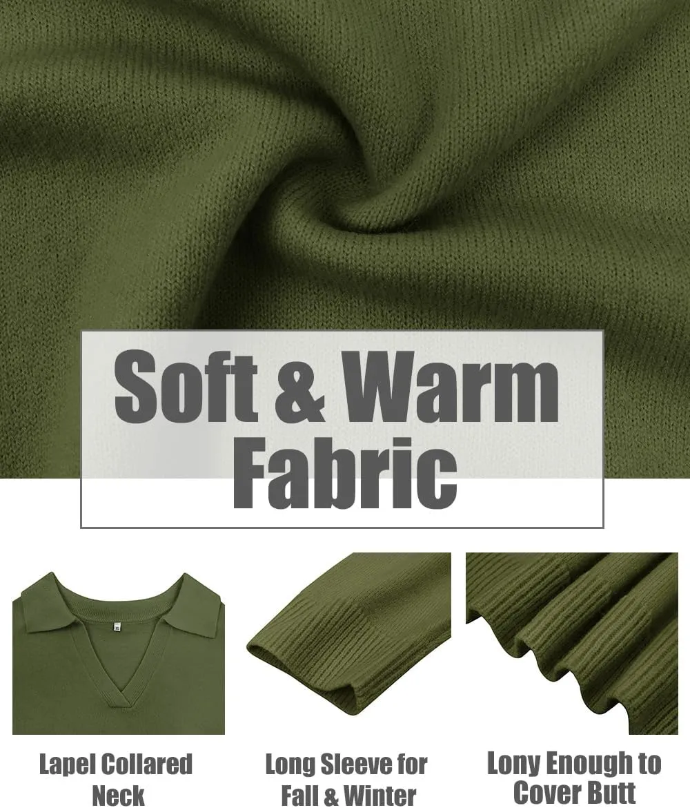 CARCOS Plus Size Sweaters for Women Long Sleeve Pullover Sweaters Lapel Collared Vneck Knit Jumper Tops Fall Winter XL-5XL