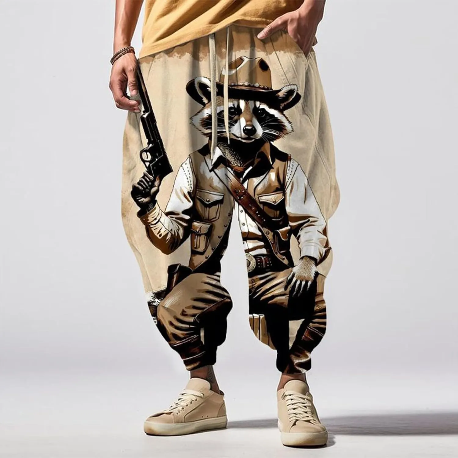 Casual Elastic Waist Trouser Hippie Yoga Pants Men's Autumn Fun Print Fashion Elastic Waist Drawstring Hippie