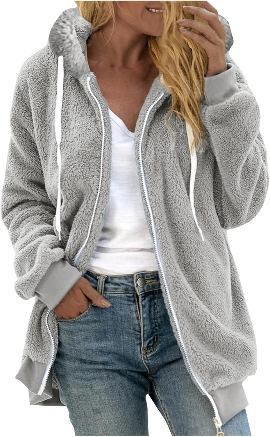 Cbcbtwo Fuzzy Fleece Jacket for Women 2025 Plus Size Warm Winter Coats Fluffy Sherpa Hoodie Zip up Casual Cardigan Outerwear