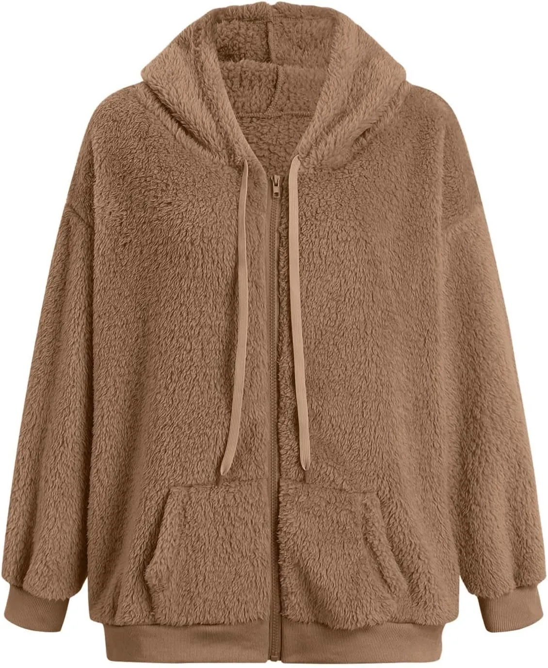 Ceboyel Women 2023 Fleece Oversized Jacket Long Sleeve Casual Fall Hoodie Full Zip Up Sweatshirt Winter Coats Outerwear