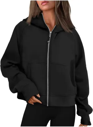 Ceboyel Women Full Zip Up Cropped Hoodie Oversized Sweatshirt Trendy Y2K Fleece Jackets Fall Winter Outfits Clothes 2023