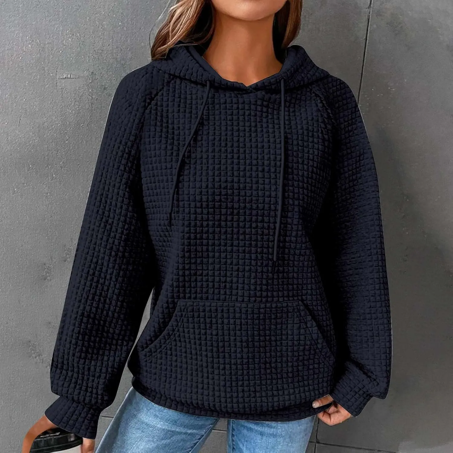 Ceboyel Womens Lightweight Sweatshirts Hoodies Waffle Knit Tops Long Sleeve Pullover Sweater Cute Teen Girls Clothes 2023