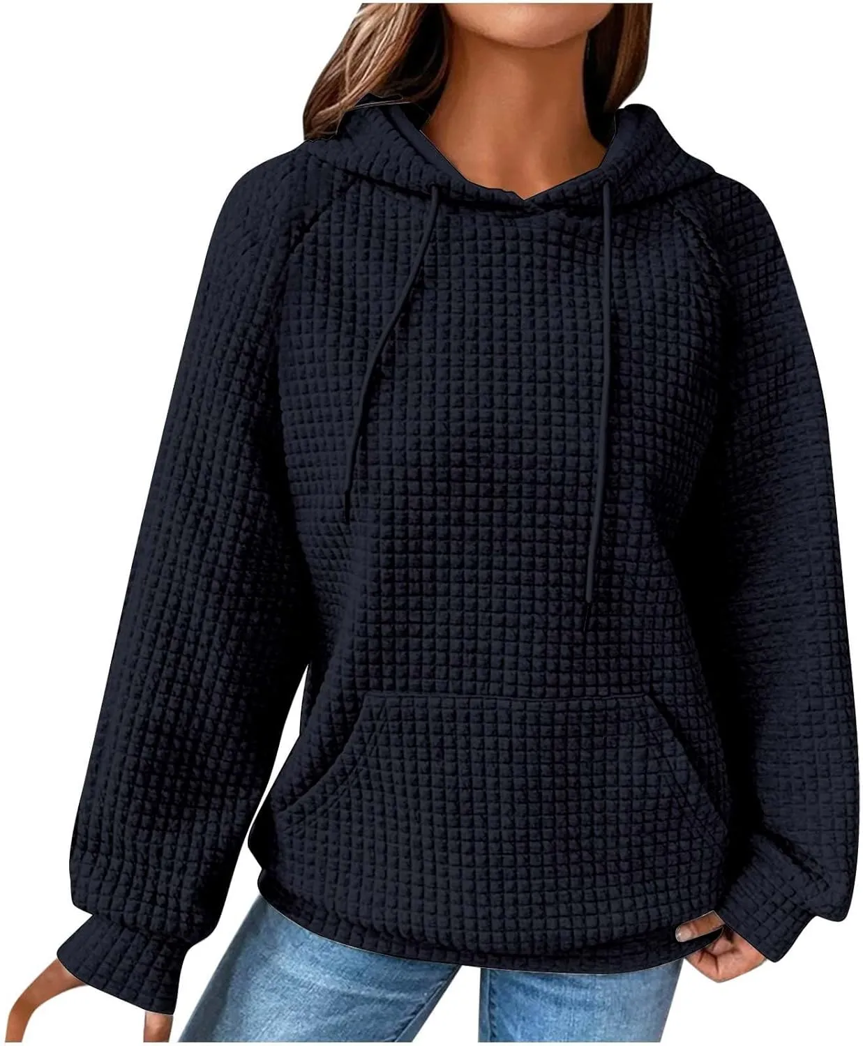 Ceboyel Womens Lightweight Sweatshirts Hoodies Waffle Knit Tops Long Sleeve Pullover Sweater Cute Teen Girls Clothes 2023