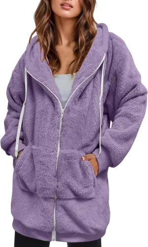 Ceboyel Womens Sherpa Fleece Lined Jackets Full Zip Up Oversized Hoodie Casual Sweatshirt Fall Winter Clothing 2023