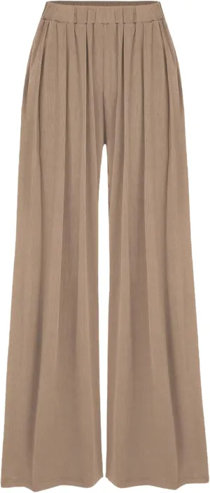 CIDER Petite Solid Elastic Waist Wide Leg Pants