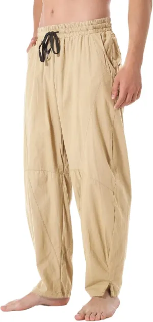 CLANMILUMS Men's Casual Cotton Linen Pants Loose Elastic Waist Summer Beach Trousers