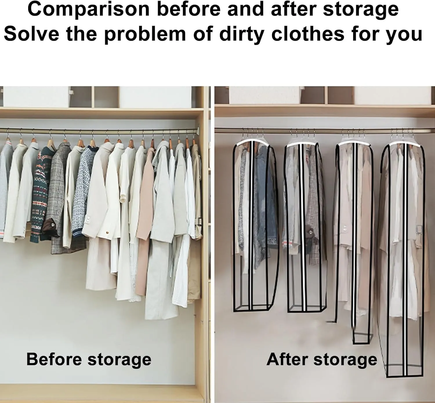 Clear Garment Bag, Clothes Cover for Hanging, Suit Bags with Zipper, Closet Storage, for Shirts, Coats, Dresses(60x25x110cm)