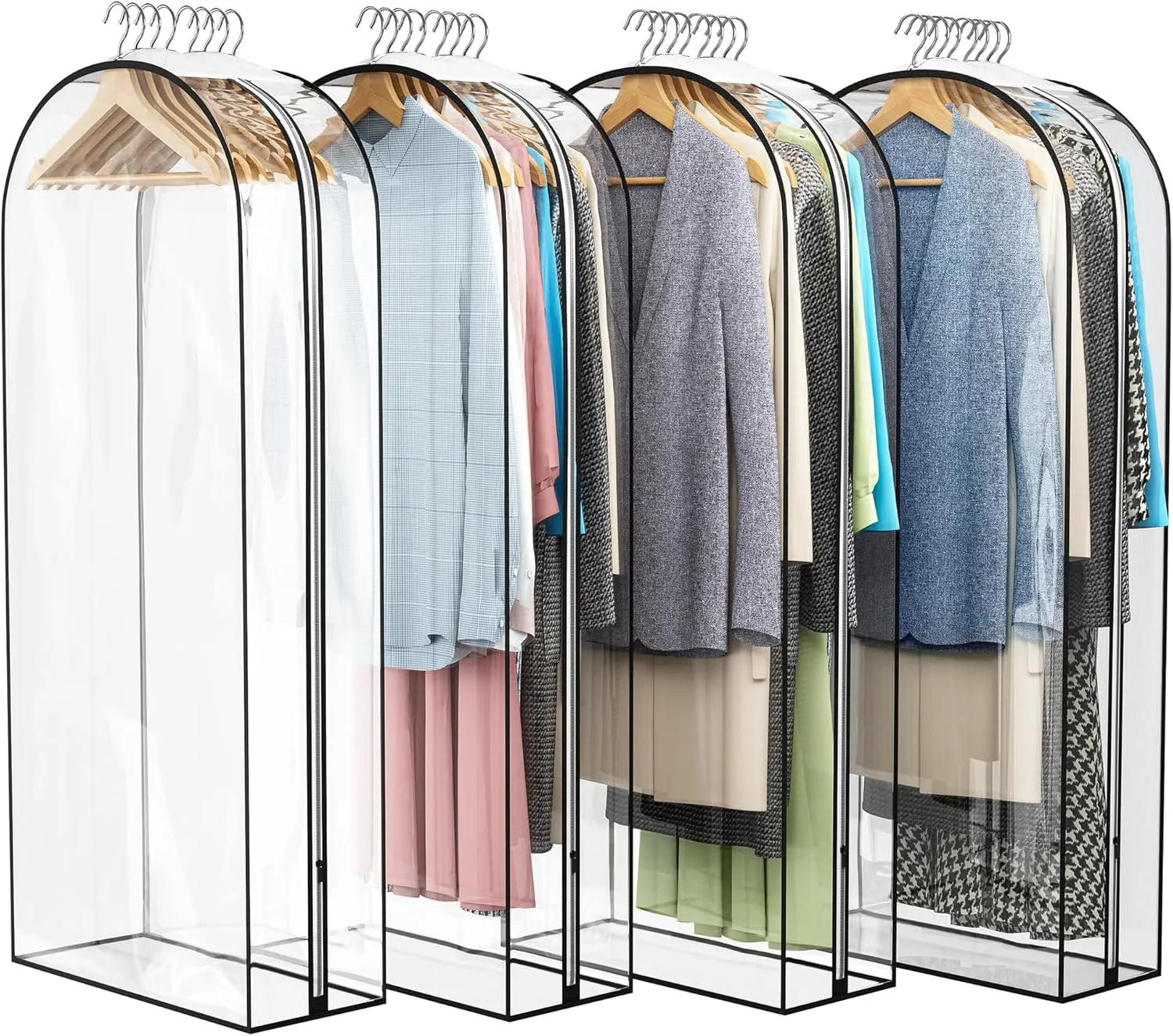 Clear Garment Bag for Hanging Clothes 10 Gusseted, 50 Suit Bags for Open Closet Storage Plastic Clothes Cover for Coat, Dress, Shirts, Fur, Jacket, Wardrobe Protectors, 4 Pack