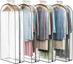 Clear Garment Bag for Hanging Clothes 10 Gusseted, 50 Suit Bags for Open Closet Storage Plastic Clothes Cover for Coat, Dress, Shirts, Fur, Jacket, Wardrobe Protectors, 4 Pack