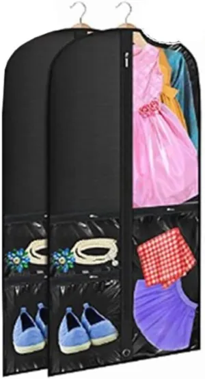 Clothes Cover 2pcs Garment Bag 50 Inch Hanging Clothes Cover for Closet Storage Dance with 3 Pockets Suit Bags (Color : B-Black, Size : 50 * 128cm)