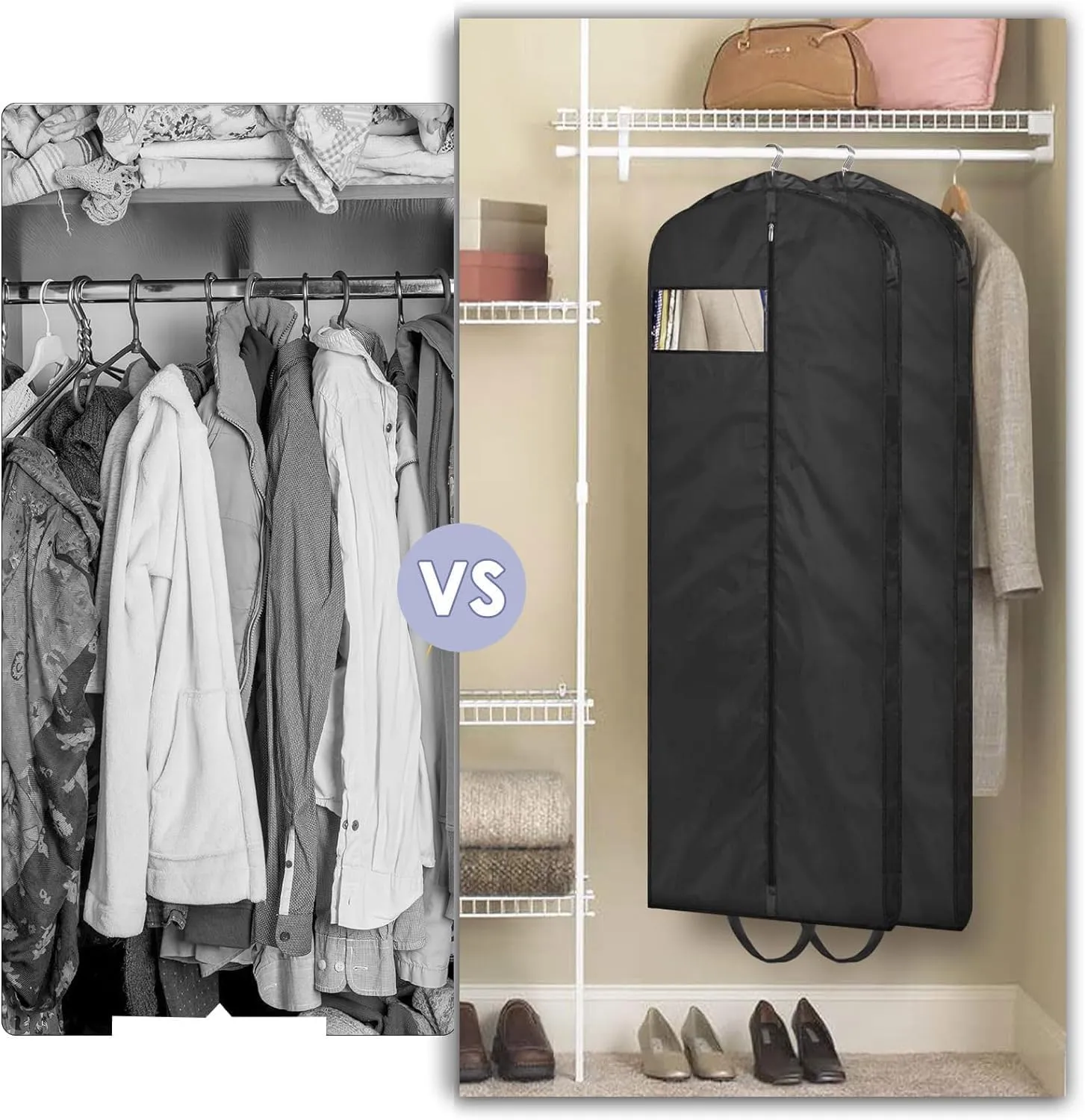 Clothes Cover 2pcs Garment Bags for Hanging Clothes Zipper Dress Bags with Clear Window PEVA Suit Bags (Color : Black, Size : 60 * 100cm)