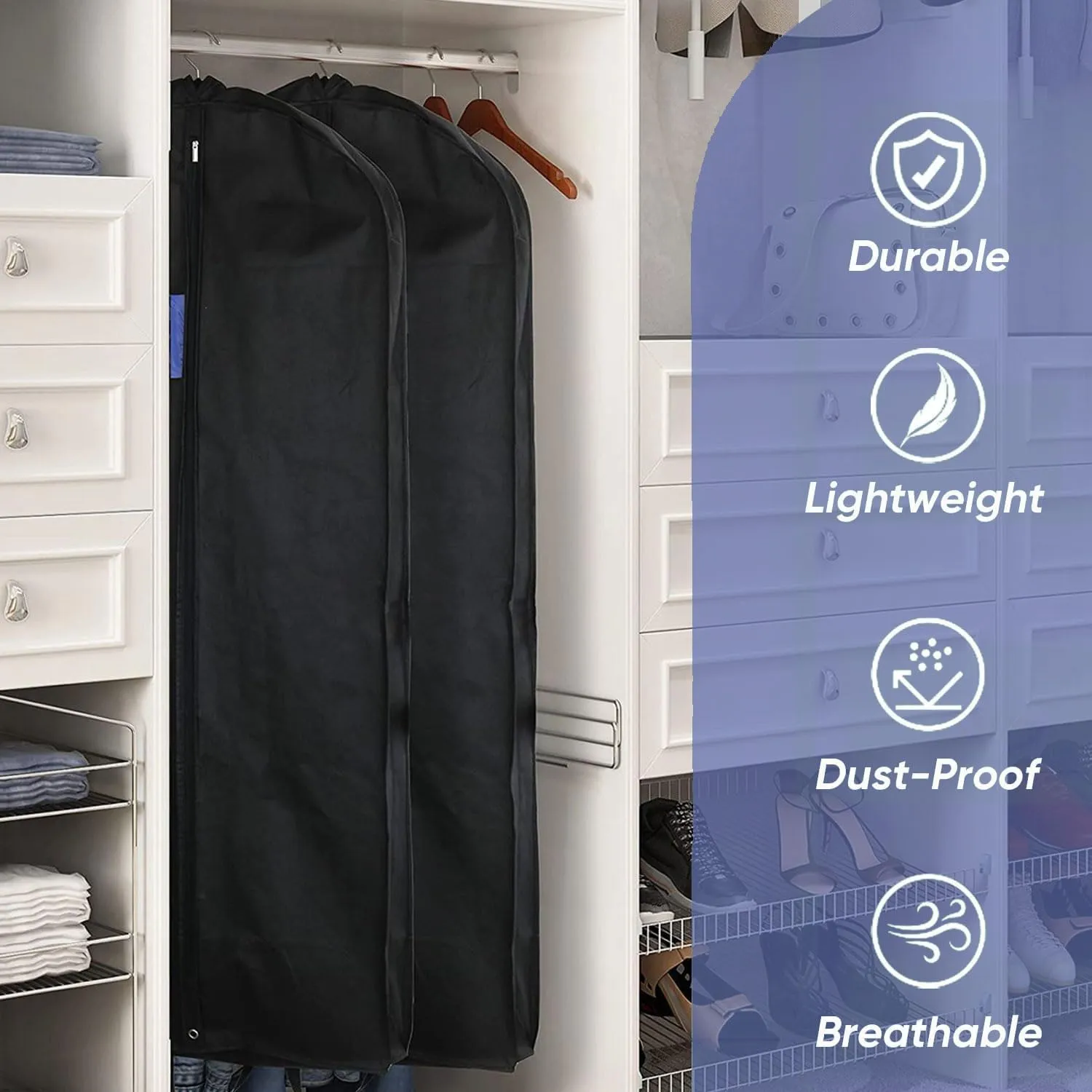 Clothes Cover 2pcs Garment Bags for Hanging Clothes Zipper Dress Bags with Clear Window PEVA Suit Bags (Color : Black, Size : 60 * 100cm)