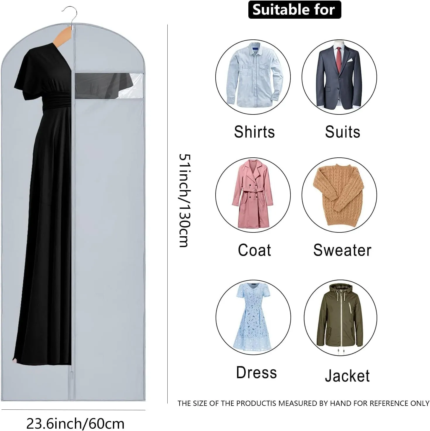 Clothes Cover 2pcs Garment Bags for Hanging Clothes Zipper Dress Bags with Clear Window PEVA Suit Bags (Color : Black, Size : 60 * 100cm)