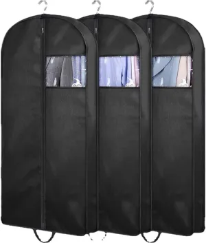 Clothes Cover 3 Pack Garment Bags for Travel with Clear Window Hanging Suit Bag with Handles Suit Bags (Color : Black, Size : 60 * 127cm)