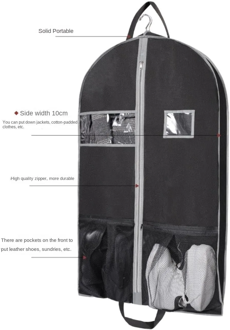 Clothes Cover 3pcs Garment Bags Travel Closet Storage with Zipper Pocket Handles Hanging Suit Bag Suit Bags (Color : Grey, Size : 60 * 125cm)