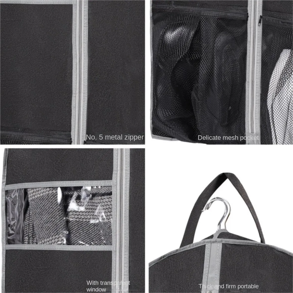 Clothes Cover 3pcs Garment Bags Travel Closet Storage with Zipper Pocket Handles Hanging Suit Bag Suit Bags (Color : Grey, Size : 60 * 125cm)