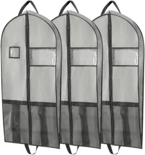Clothes Cover 3pcs Garment Bags Travel Closet Storage with Zipper Pocket Handles Hanging Suit Bag Suit Bags (Color : Grey, Size : 60 * 125cm)