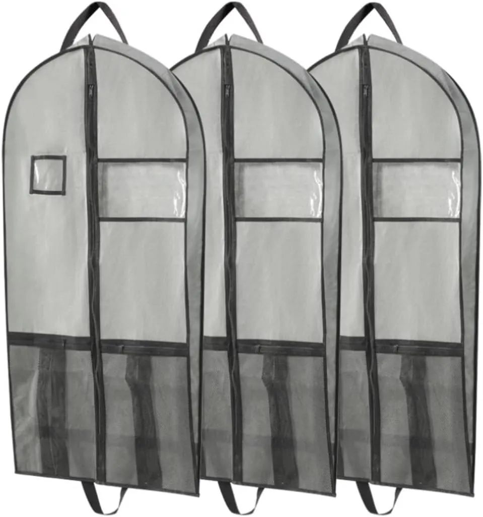 Clothes Cover 3pcs Garment Bags Travel Closet Storage with Zipper Pocket Handles Hanging Suit Bag Suit Bags (Color : Grey, Size : 60 * 125cm)