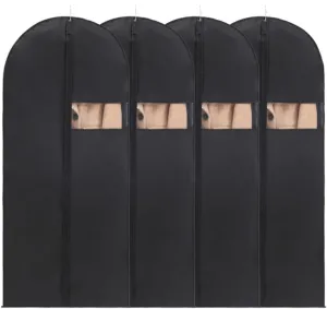 Clothes Cover 4pcs Garment Bags Travel 40 Garment Suit Bag for Storage Hanging Clothes Zipper Suit Bags (Color : Black, Size : 60 * 100cm)