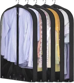 Clothes Cover 4" Gusseted Garment Bag Foldable Travel Bags for Hanging Clothes Suit Bag 5 Packs Suit Bags (Color : Black, Size : 60 * 110cm)